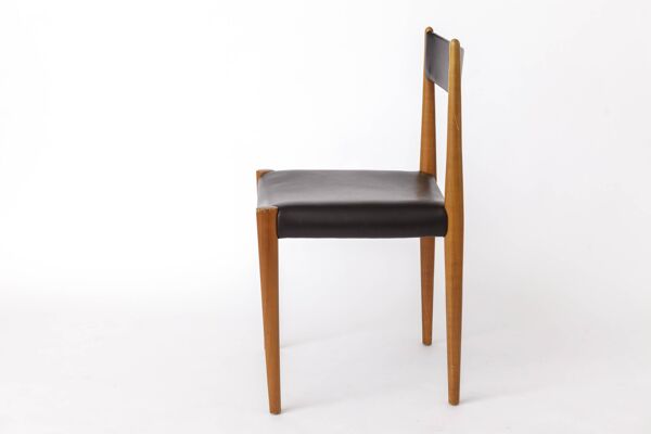 6 chaises de salle à manger vintage allemandes par Lübke, années 1970, en bois de hêtre et simili cuir.
