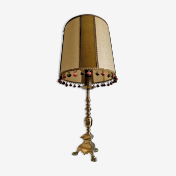 Lampe pied bronze tripode style bougeoir