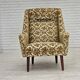 1970s, Danish highback armchair, Brown/beige furniture fabric, teak wood.