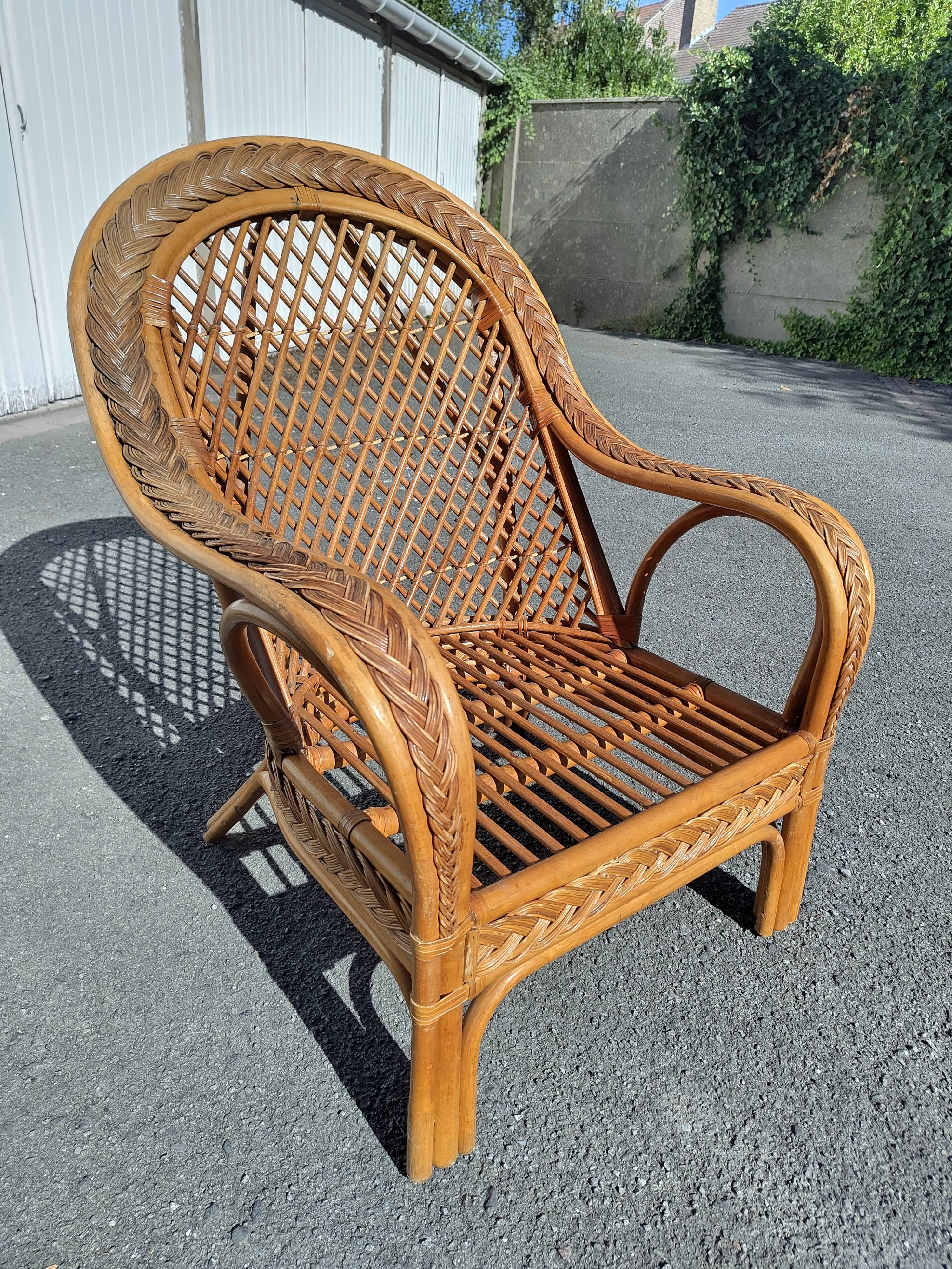 Vintage rattan armchair Mélarti (Emmanuelle style) + custom cushion