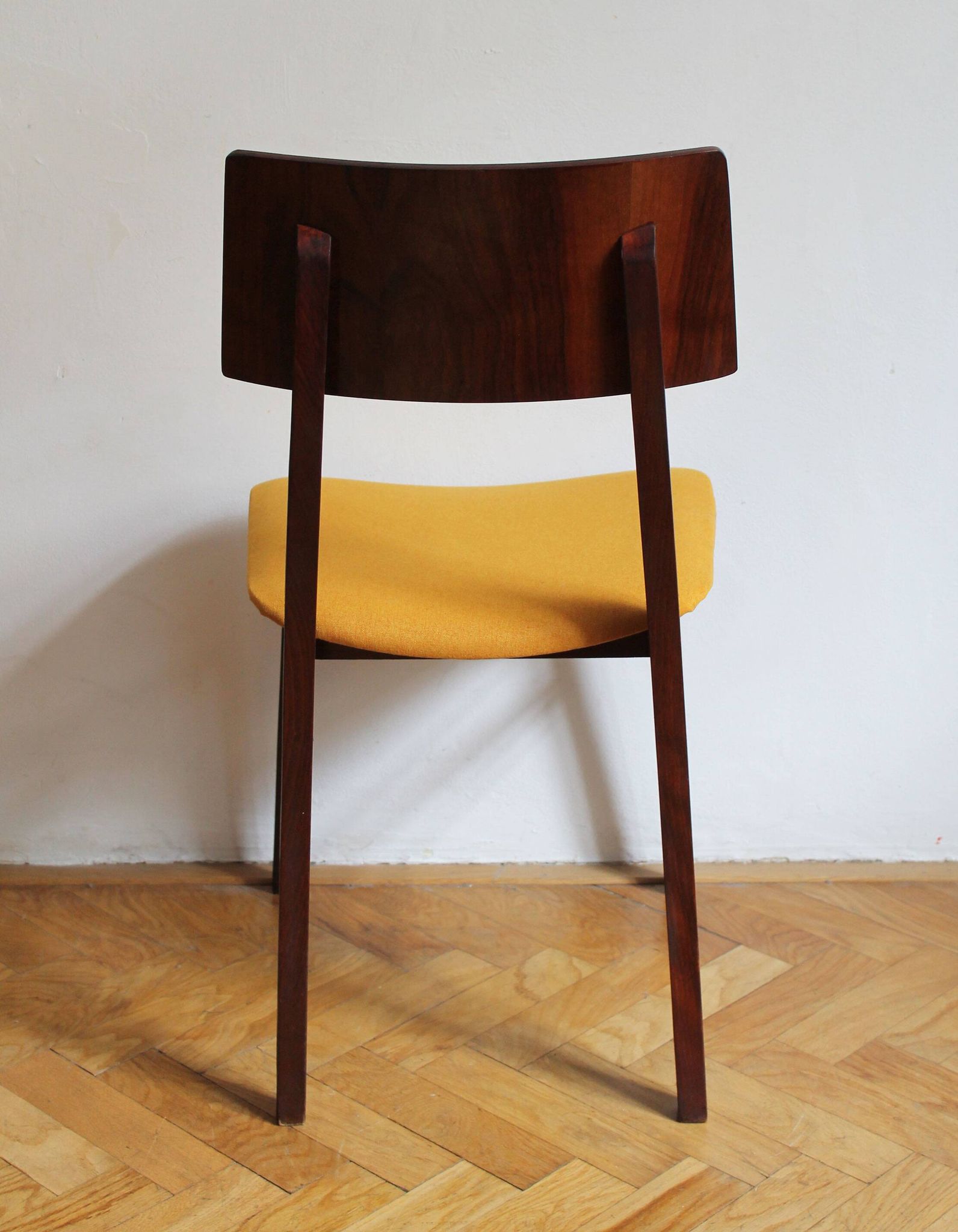Vintage dining chair from the 1960s, Scandinavian style, wood and fabric.