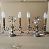 Paire de lampes  girandoles pampilles et métal argenté