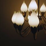Fog & Mørup 18-Arm Brass and Opaline Glass Tulip Chandelier