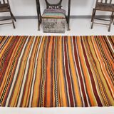 Tapis Kilim vintage long et large, orange et rouge, 5 x 13 cm, 149 x 402 cm, SK 33068