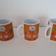 3 Mugs thick porcelain handle 1970 orange flowers Waechtersbach Germany