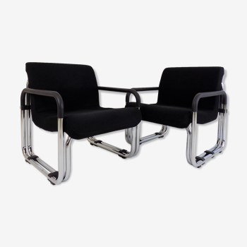 2 fauteuils tubulaires en acier Cazzaro Bauhaus