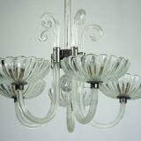 Rare Art Deco Italian Five-Arm Murano Glass Chandelier attributed to Seguso