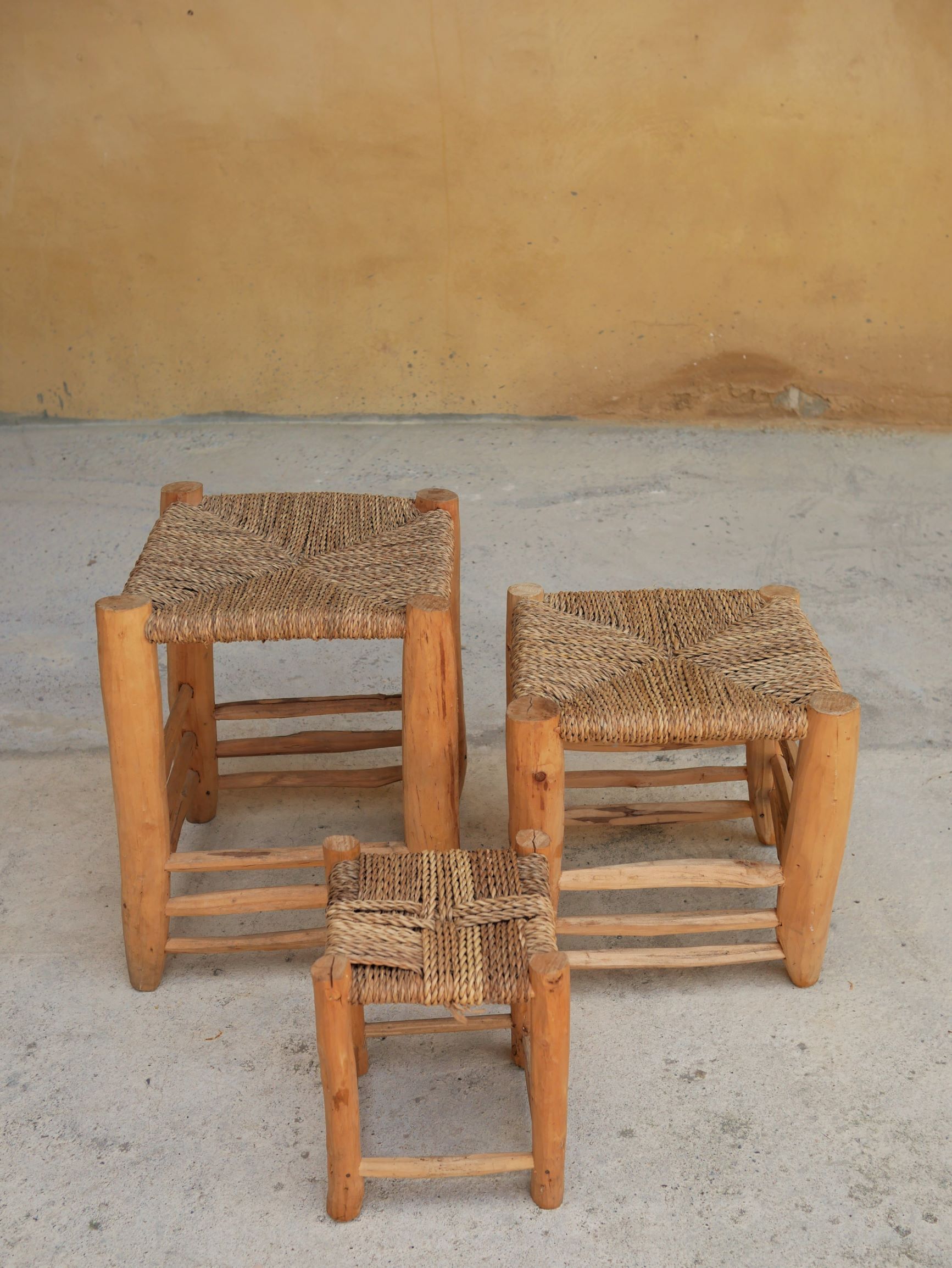 Vintage Berber wooden and straw set