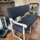 Louis XIII style bench in wood and linen
