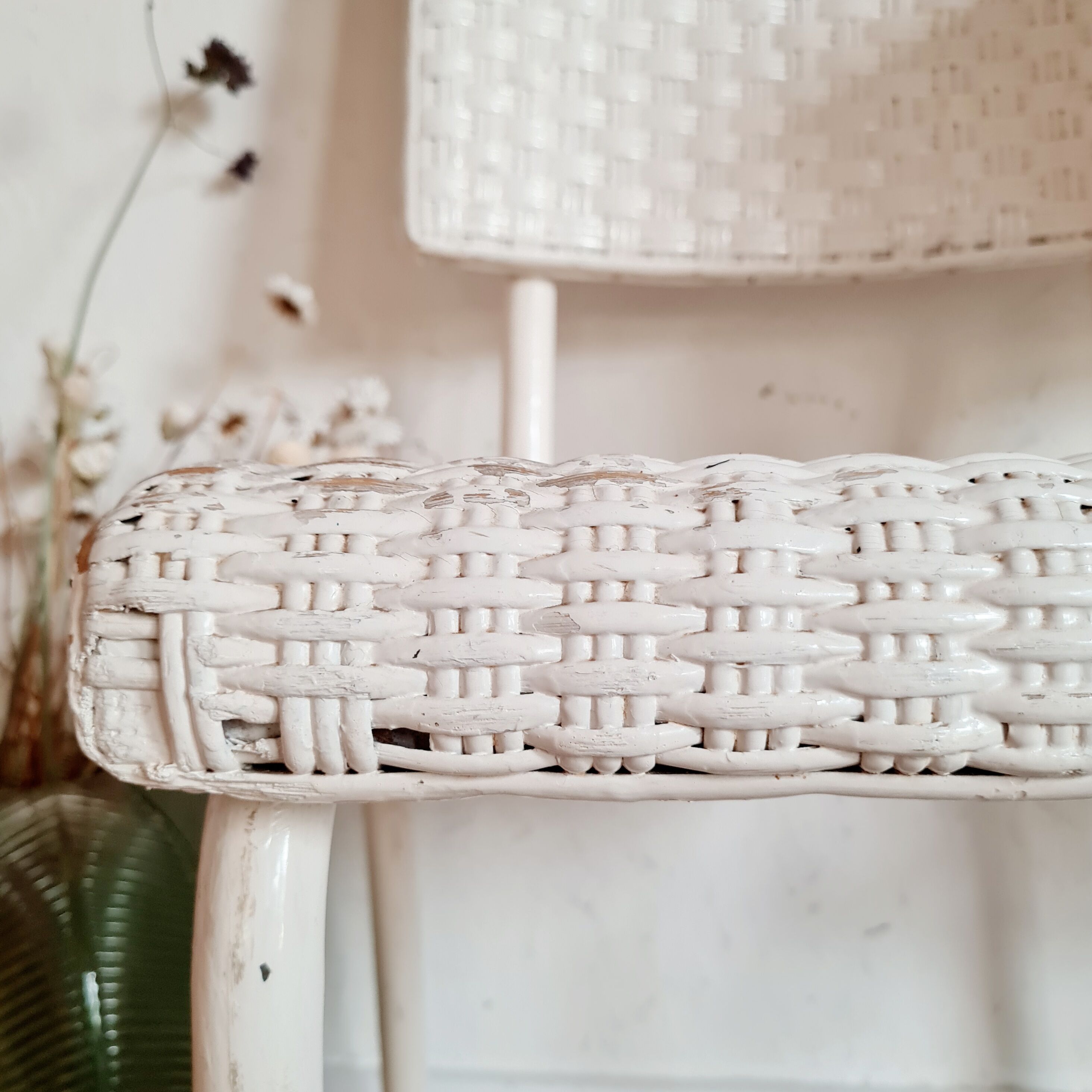 Vintage rattan bistro chairs white and metal