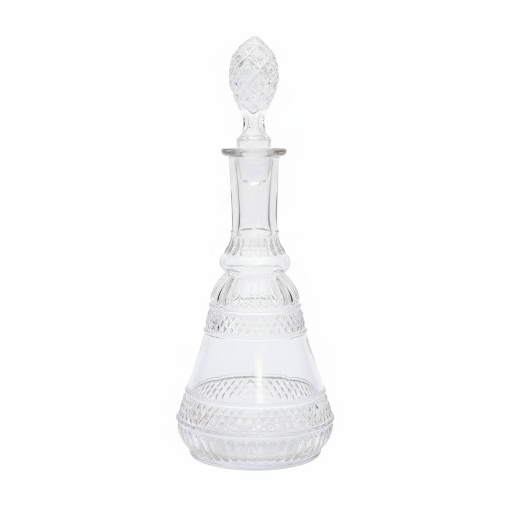 Cut glass liqueur decanter with decorated stopper