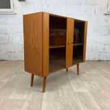 Vintage Scandinavian teak buffet with smoked doors, 60s
