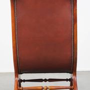 Red cowhide leather English Chesterfield armchair combined with wood