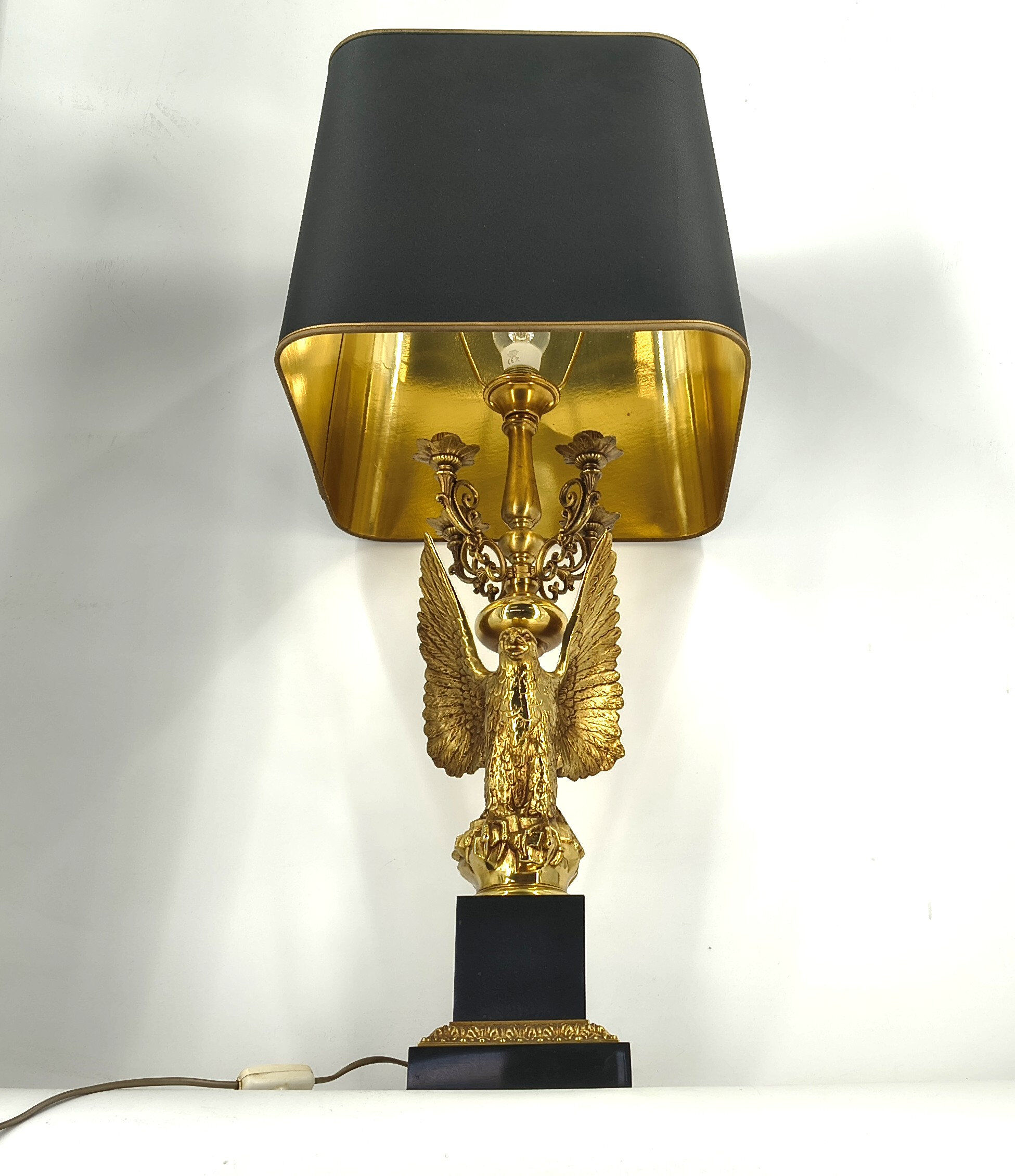 Empire style brass eagle table lamp by Lusterie Deknudt, 1970s