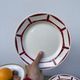 7 flat plates in white and red burgundy porcelain vintage Badonviller model Louise