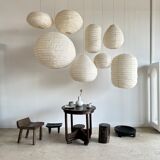 Suspension in rattan and natural japanese linen in the shape of a drop