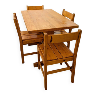 Solid pine table and chairs set – Modern mountain furniture