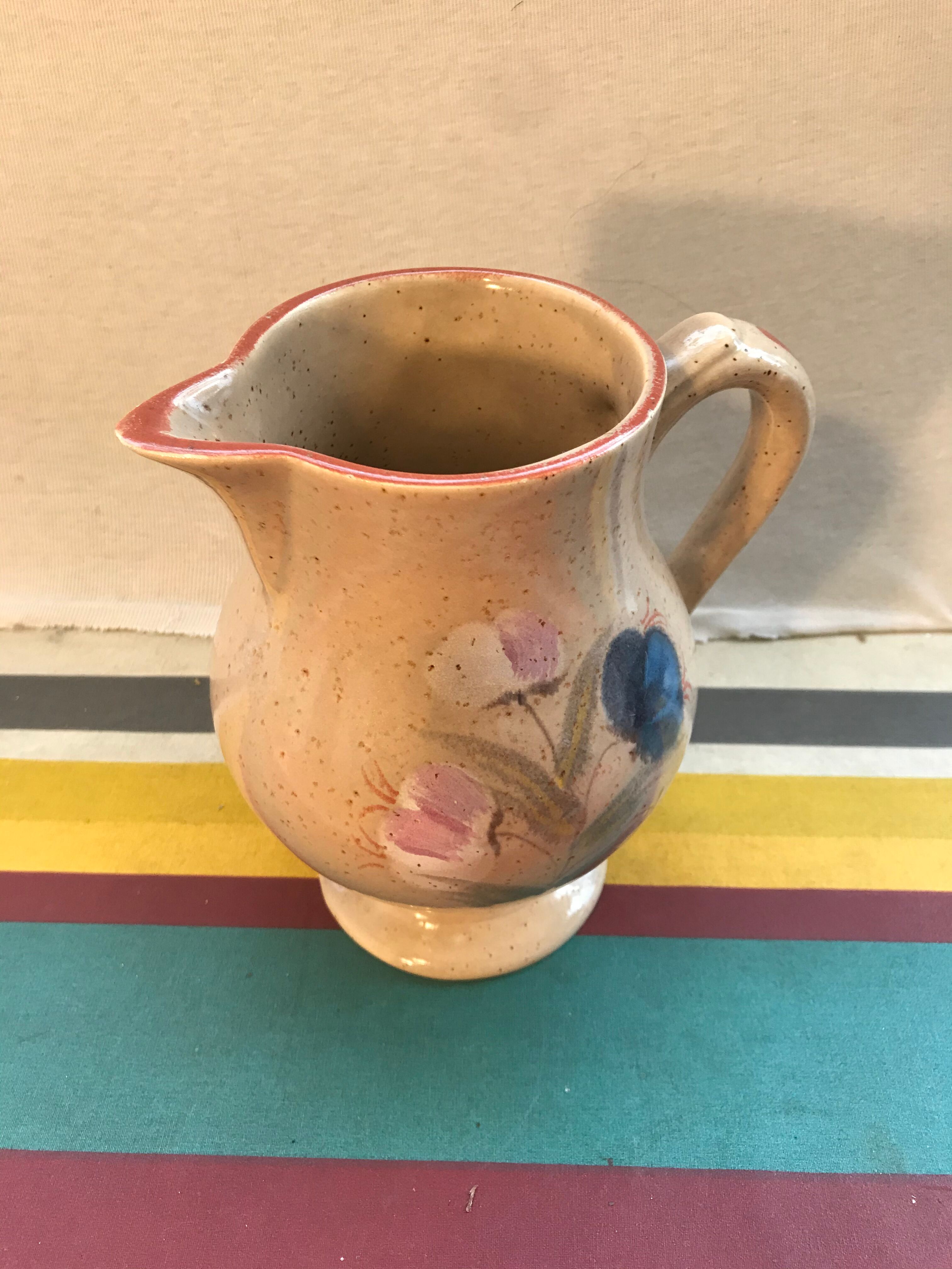Former MBFA Pornic pitcher - ceramic handle and painted by Helena France vintage