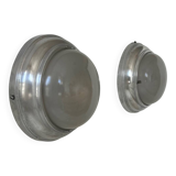 Pair of vintage art deco wall lights, chrome and sandblasted glass, France 1930