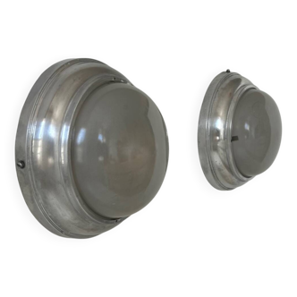 Pair of vintage art deco wall lights, chrome and sandblasted glass, France 1930
