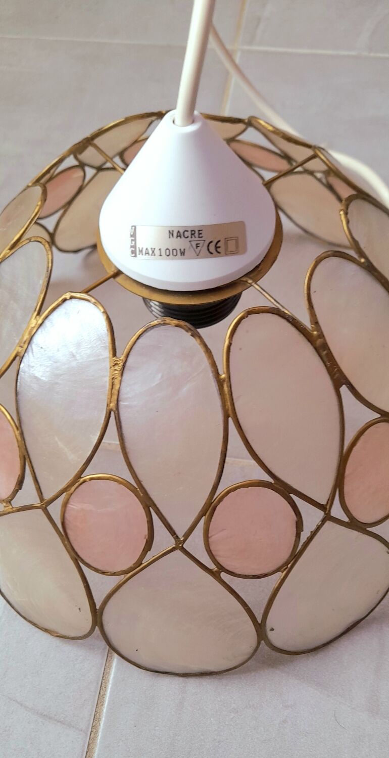 Mother-of-pearl and brass pendant light