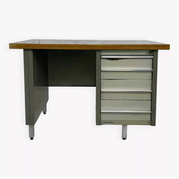 Bureau industriel des années 50 en métal et Bois Remington Rand Fran