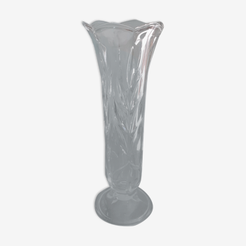 Transparent crystal vase, soliflore type, chiseled cosy on 4 sides - Flower-shaped escape - H 19.5