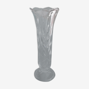 Vase en cristal transparent type soliflore ciselé épi sur 4 faces - Evasement forme fleur - H 19.5