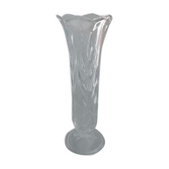 Vase en cristal transparent type soliflore ciselé épi sur 4 faces - Evasement forme fleur - H 19.5