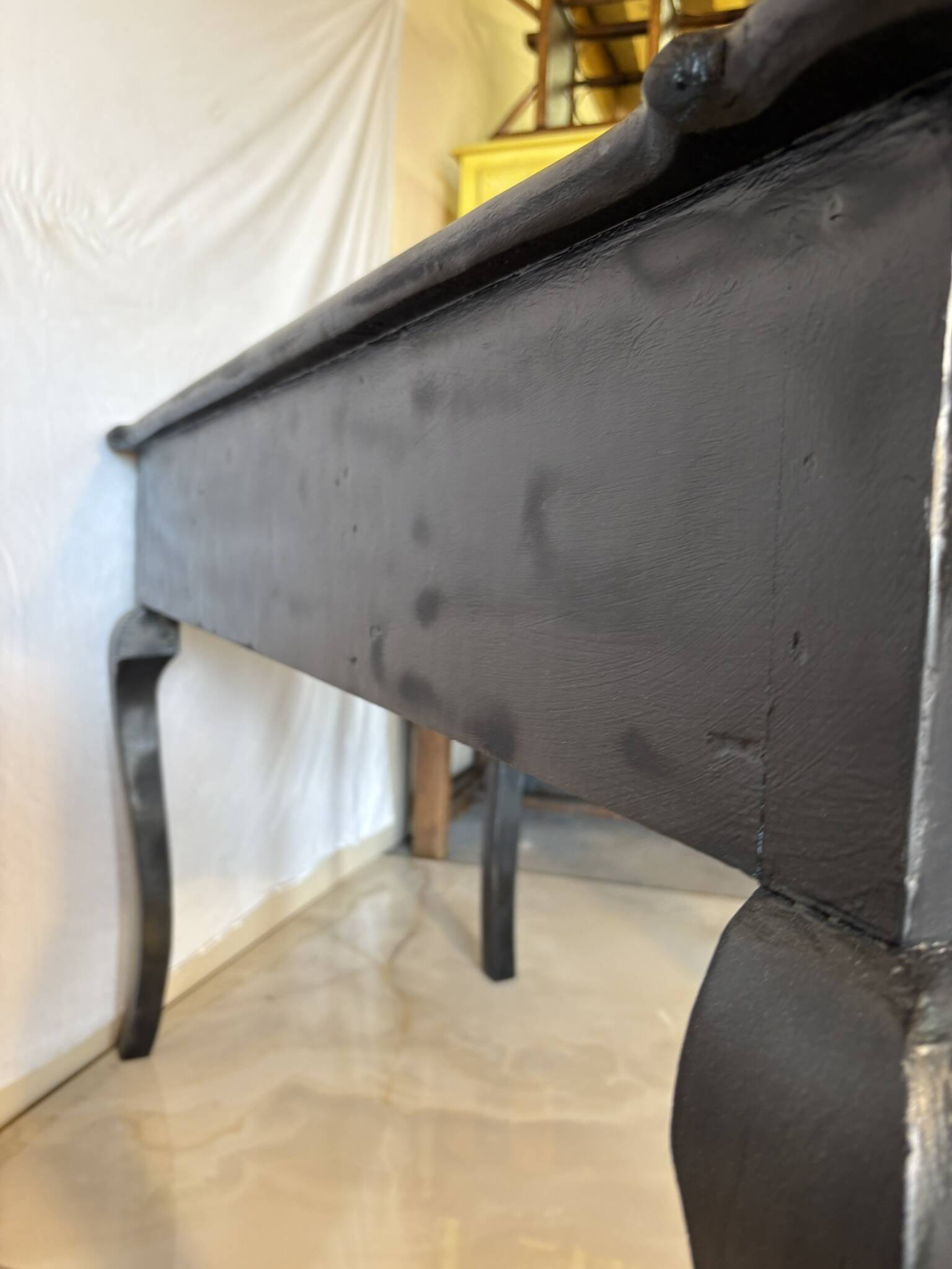 Antique black patinated desk – curved legs and chic country style