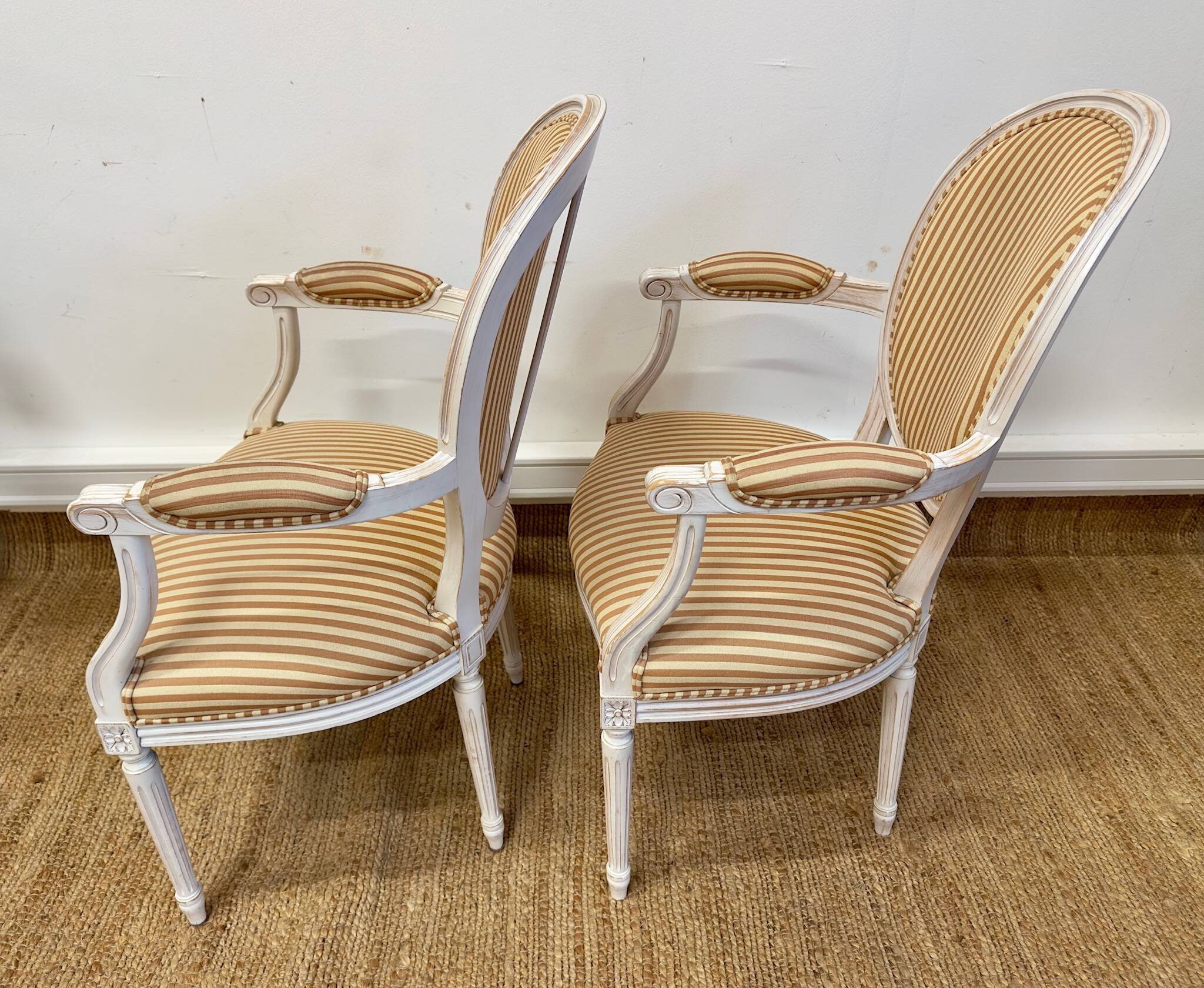 Pair of Louis XVI style medallion armchairs
