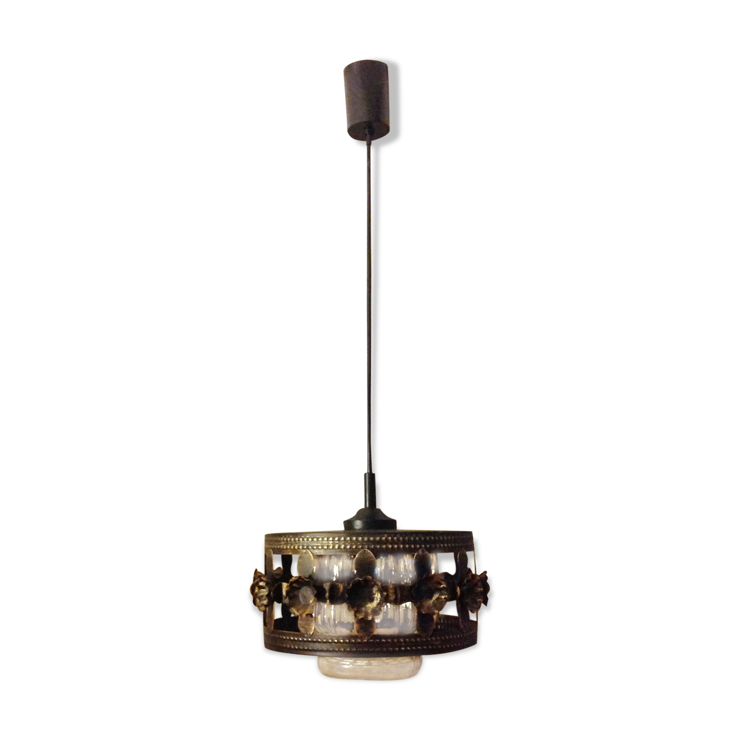 Suspension in enamelled amber glass / vintage 60s-70s
