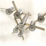 Sciolari six-light pendant light in chrome and aluminum italian work from the 1970s