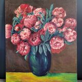 Oil painting on cardboard - bouquet of peonies