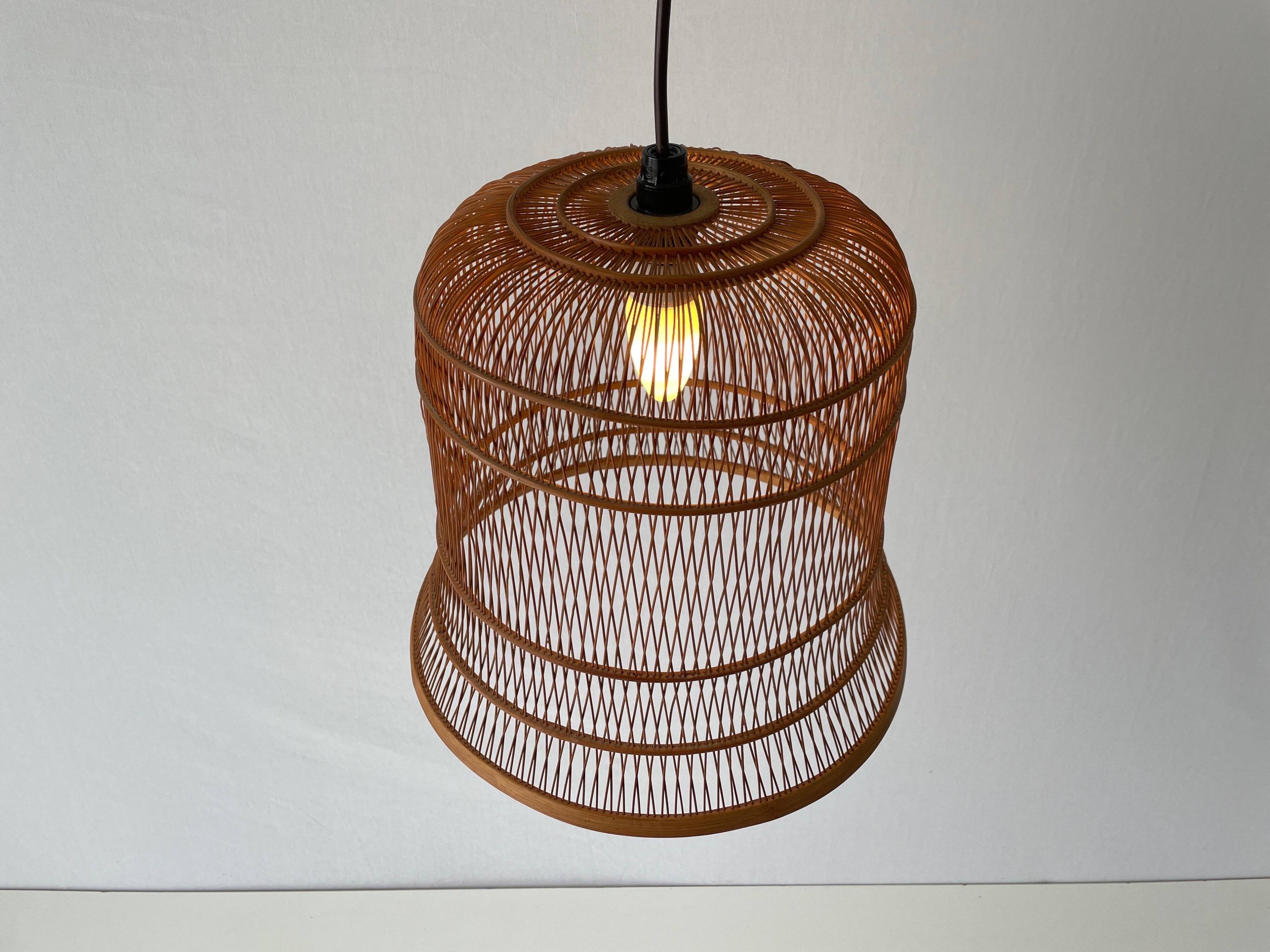 Unique Danish hanging lamp in the shape of a wooden cage, 1960s, Denmark.