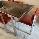 Glass table from the 1970s roche and bobois with 6 chairs