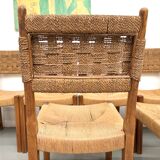 Série de dix chaises en orme massif tressées main, France circa 1965