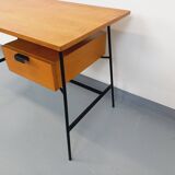 Pierre Paulin vintage modernist desk in oak wood and black metal