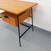 Pierre Paulin vintage modernist desk in oak wood and black metal