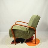 Fauteuil Art déco en jacquard géométrique vert par Kropacek Kozelek 1950