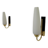 Pair of vintage Arlus wall lights in brass and opaline from the 60s