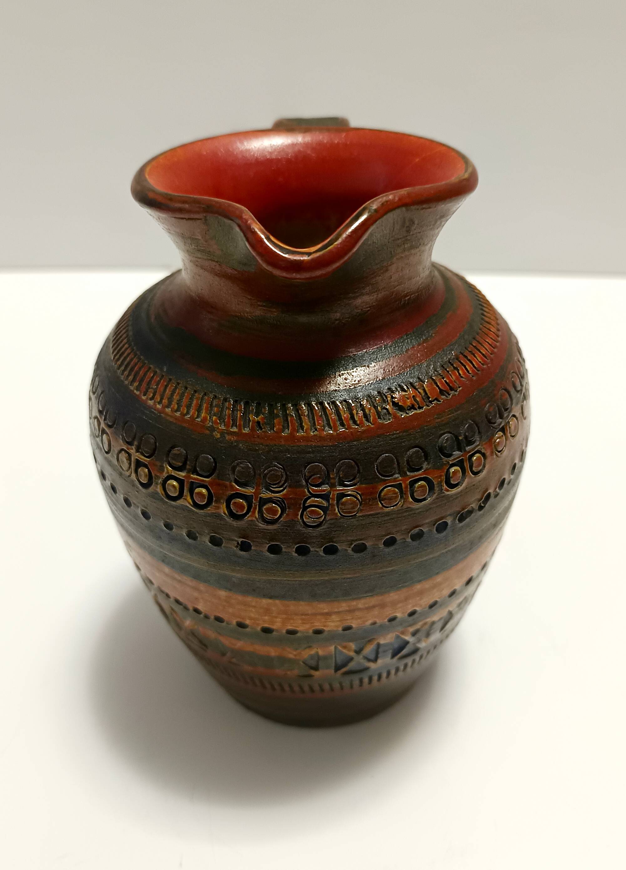 Handmade Brown Lacquered Earthenware Pitcher by Aldo Londi for Bitossi