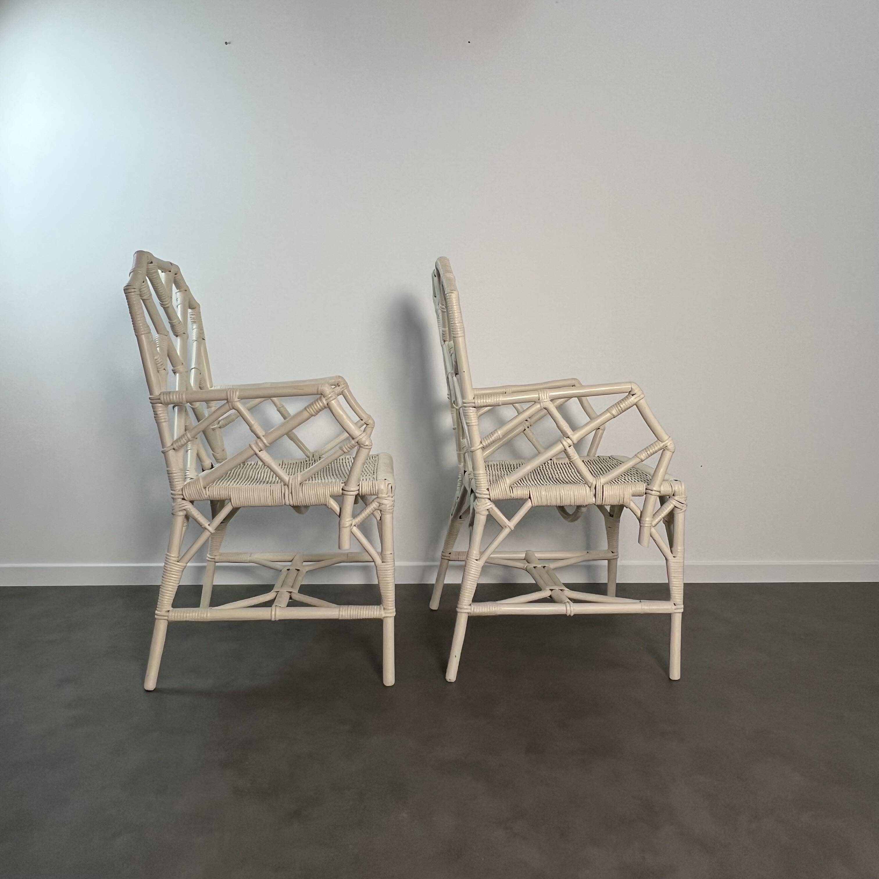 Pair of Angraves armchairs model Invincible in Chinese Chippendale style.