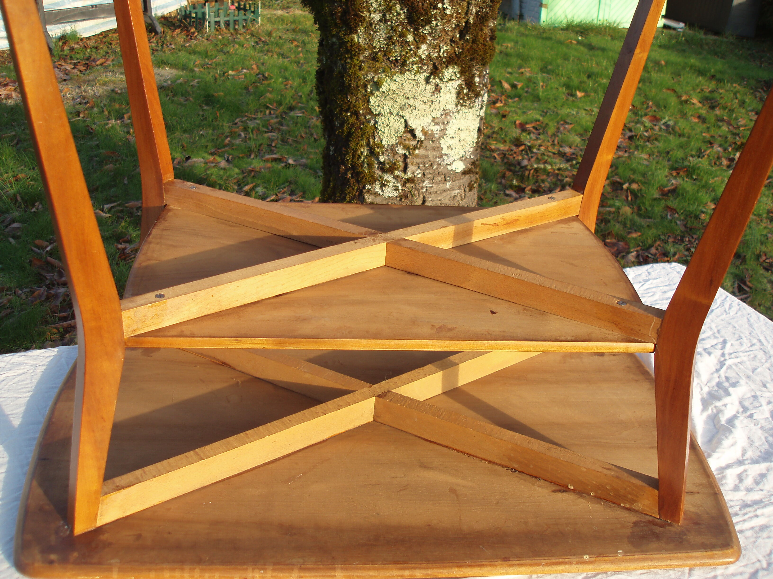 Coffee table rectangular double wooden tray