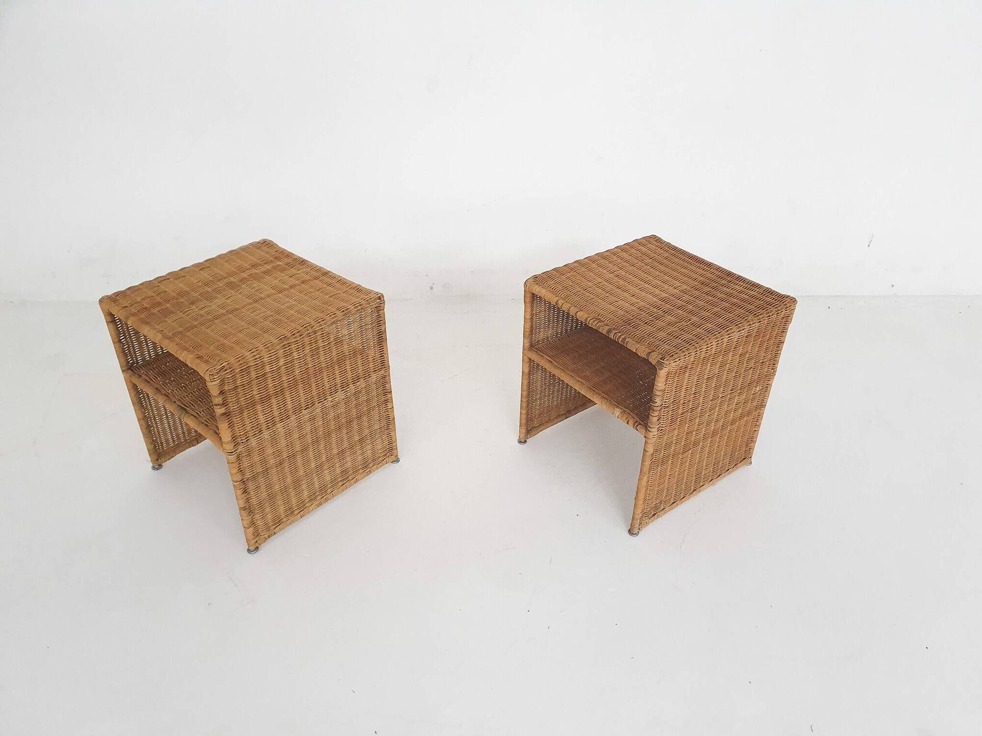 Set of two wicker bed side tables, France 1960's