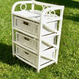 Small 3-drawer piece of furniture in vintage white rattan from 1970