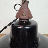 East German Black Enamel Factory Light by LBD Veb Leuchtenbau Dresden, 1950