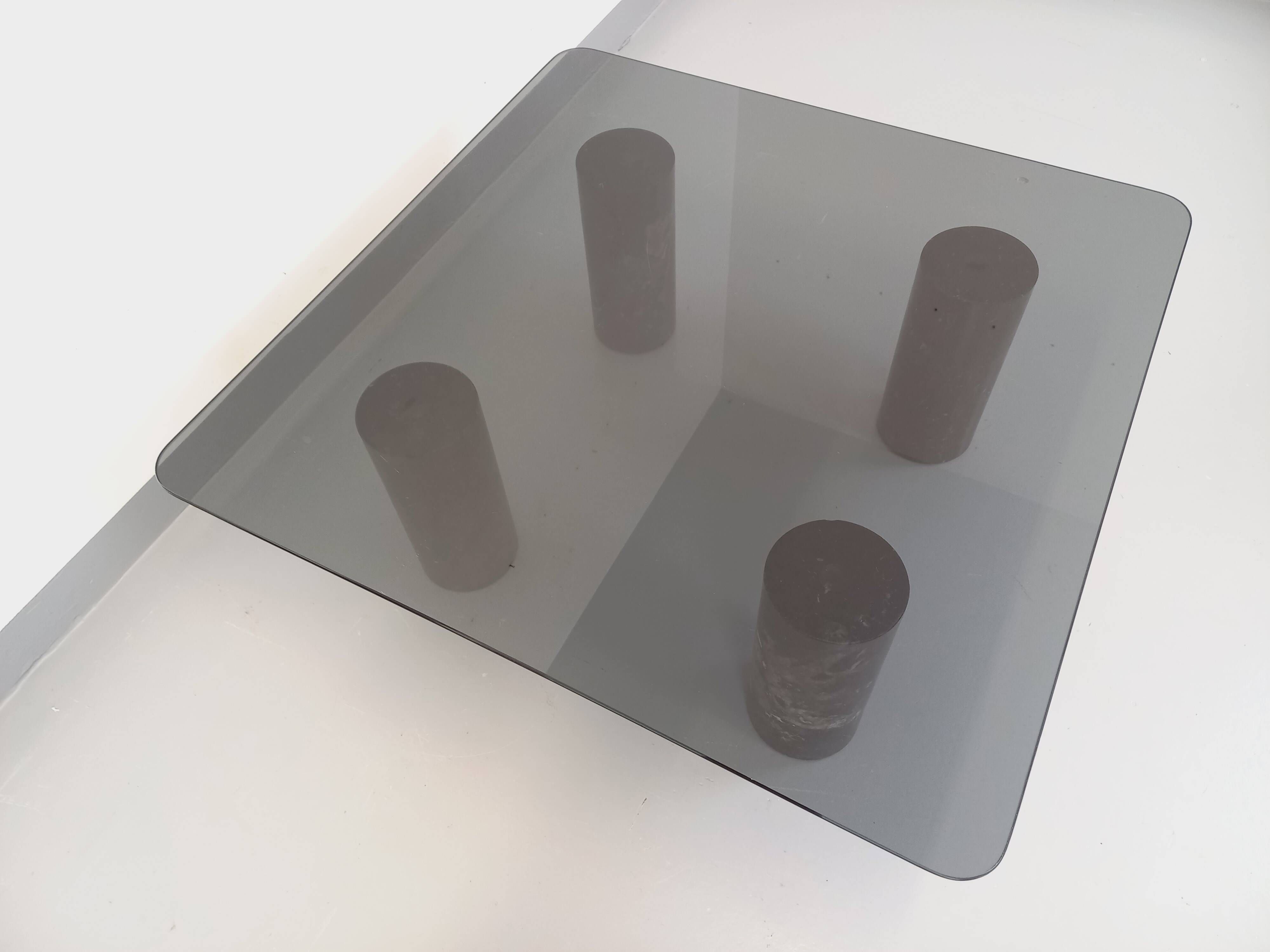 Vintage Italian square marble and glass coffee table from the 70s