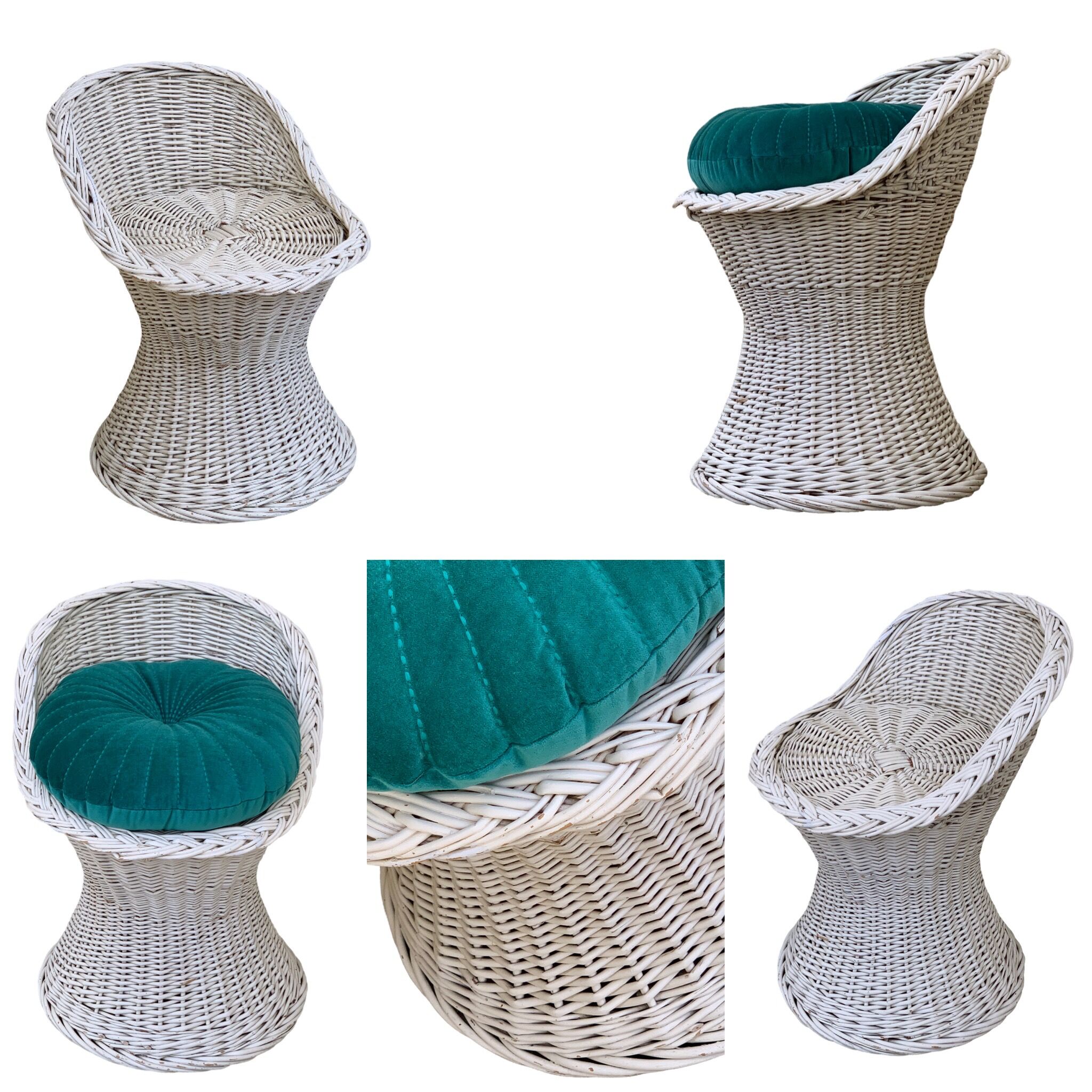 Vintage woven wicker stool 1950