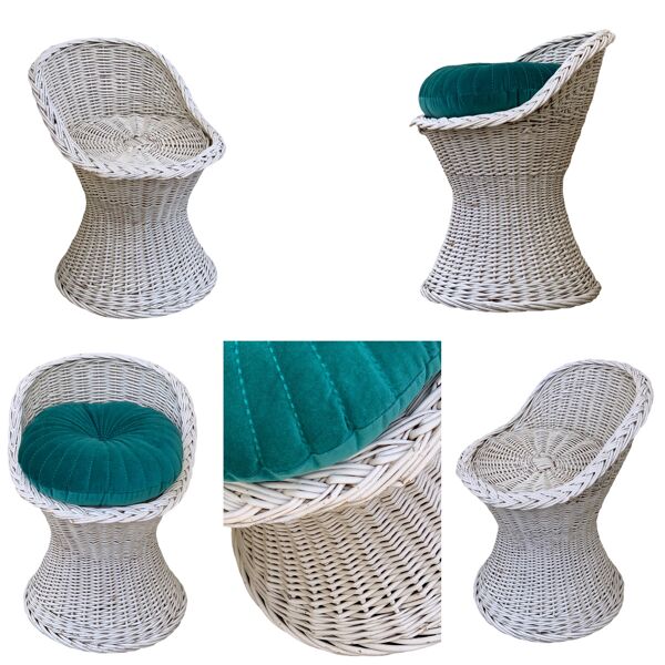 Tabouret vintage osier tressé 1950